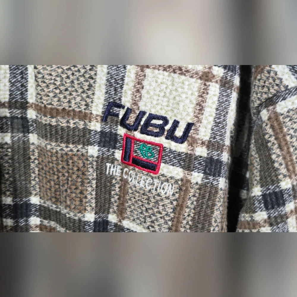 VINTAGE FUBU The Collection Shirt/Sweater LS Men's Adult Extra Large Brown Tan - Picture 4 of 13